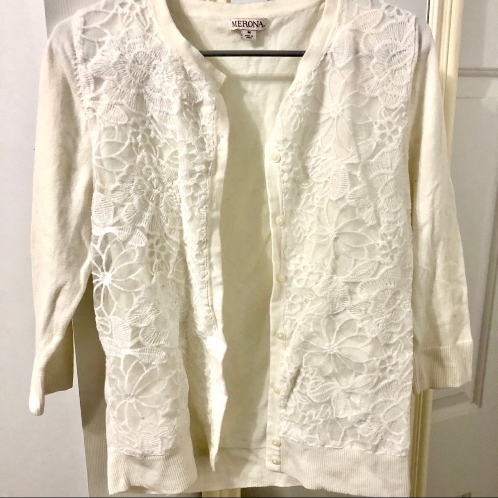 Merona White Lace Appliqué Cardigan